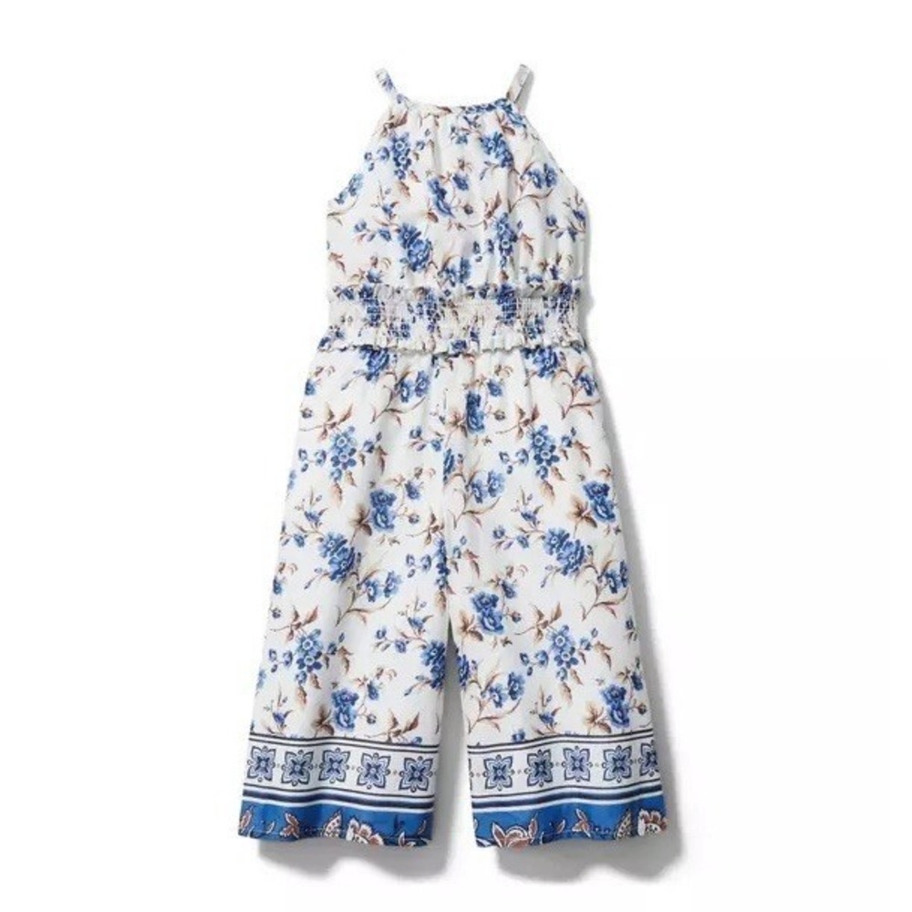 Janie and Jack Floral Jumpsuit 12-18 Months Blue Ruffles Cute Summer Beach Vacay